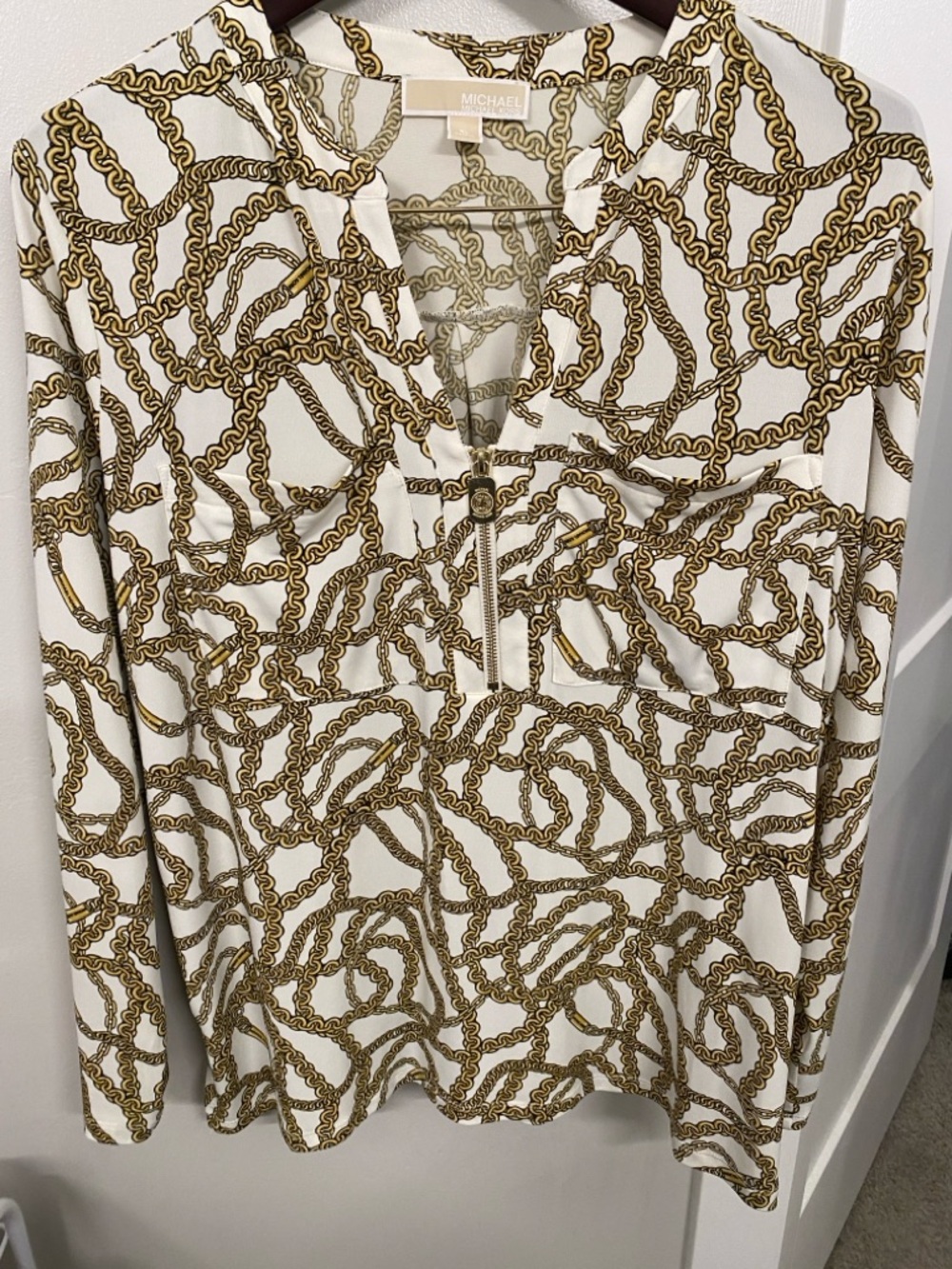 MICHAEL Michael Kors Cream Blouse with Gold Chain Print